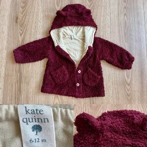 Kate Quinn Maroon Fleece Baby Jacket with Teddy Bear Ears 6-12 Winter Fall